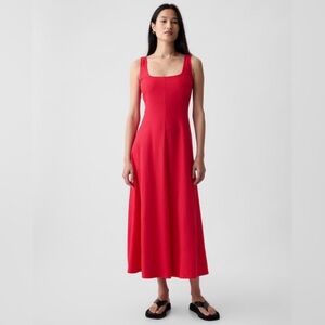 Gap, Red Linen-Blend Midi Dress, Size: Small (Petite)